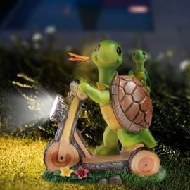 Solar Garden Animal Statues Lights Outdoor Decor, Cute Animal Garden Decor Lights for Garden Patio Yard Pathway -Unique Housewarming Gift for Mom Fathers Grandma Grandpa (Turtle Riding Bike)