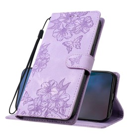 IMEIKONST Hülle für Motorola Moto Edge 50 Pro, Premium Lederhülle Geprägt Flip Brieftasche Kartenfächern Magnetverschluss Ständer Schutzhülle Handyhülle für Moto Edge 50 Pro. Blumen Violett XYY