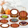Lonfliness 50Pcs Fall Thanksgiving Plaid Plates Disposable Paper Red Orange