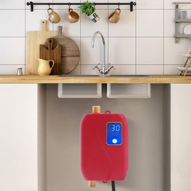 CNCEST Tankless Water Heater, 110v 3000w Ipx4 Waterproof Constant Temperature Led Digital Screen Intelligent Instant Hot Water Heater, Used For Kitchen Bathroom Daily Washing (Red)