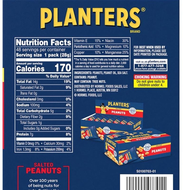 Planters Salted Peanuts - Protein Rich Snack - Single-Serve Packs
