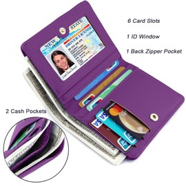 Favydov Compact Mini Purse with Zipper Pocket PU Leather Bifold Small Slim Wallet for Women Purple
