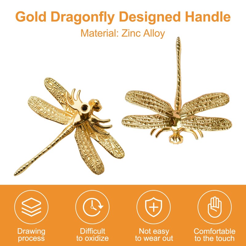 MOROBOR Zinc Alloy Dragonfly Cabinet Knobs, 6 PCS Animal Single