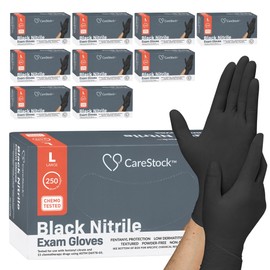 CareStock Black Nitrile Exam Gloves [2500 Count] Disposable, Powder-Free, Latex-Free, Food Safe, Medical Grade, Chemical Resistant, Large, 250 Count, 10 Boxes