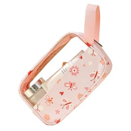 Taysis Translucent Makeup Bag, TSA Approved Toiletry Bag for Travel, PVC and PU Waterproof Travel Pouch with Zipper for Men and Women Carry-on Travel Essentials Cosmetic Bag (Flower-pink)