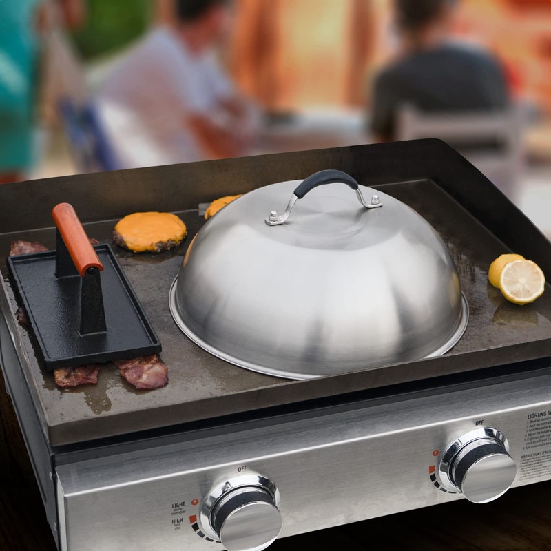 SHINESTAR Cast Iron Griddle Press with 12-Inch Melting Dome for