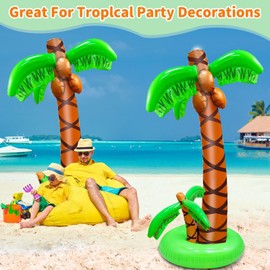 2 Pack Inflatable Palm Trees with Exclusive Two Trunks, 5.5Ft Blow Up Palm Tree Luau Hawaiian Tropical Theme Birthday Indoor Party Decoration, Outdoor Summer Beach Pool Party Supplies Photo Prop Decor