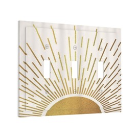 Mid Century Boho Abstract Sunrise Gold Sun 3 Gang Light Switch Covers Decorative Triple Toggle Wall Plate Electrical Faceplate Switchplate for Country Bathroom Bedroom Home Decor