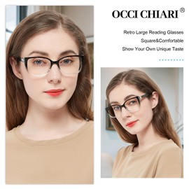 OCCI CHIARI Modern Big Frame Reading Glasses for Women Square Readers(Black/Clean 2.25x) 1.0 1.25 1.5 1.75 2.0 2.25 2.5 2.75 3.0 3.5 4.0 5.0 6.0