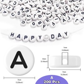 GMMA Letter Beads for Bracelets Making 200 Pcs 4x7mm Alphabet Beads for Bracelets Acrylic Heart Beads for Jewelry Making Friendship Bracelet Letters for Crafts (A Black Letter Beads)