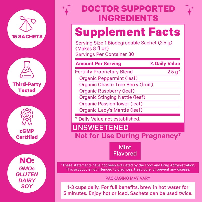 Pink Stork Fertility Tea, 100% Organic, 30 Cups, Mint