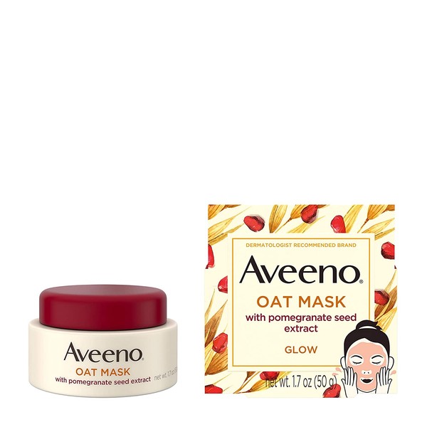 Aveeno Oat Face Mask with Seed Extract, Kiwi Water and Prebiotic Oat Pomegranate, 1.7 Ounce