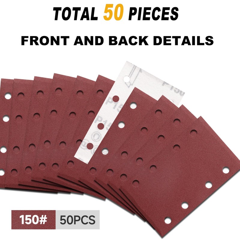 Sruhrak 80x133mm Sandpaper, 50 Pieces Sanding Sheets Hook and Loop