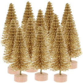 12Pcs/Set Mini Christmas Tree Artificial Christmas Pine Trees Bottle Brush Trees Sisal Trees with Wood Base for Christmas Party Home Decoration