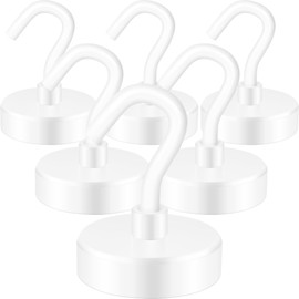 Neosmuk Magnetic Hooks,Heavy Duty Earth Magnets with Hook for Refrigerator, Extra Strong Cruise Hook for Hanging, Magnetic Hanger for Curtain, Grill(White, 6 Pack)
