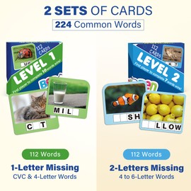 BenBen Spelling Games with 224 Flashcards, 2-4 Players, Learning Games for Kids Ages 4-8, Educational Toys for Kindergarten 1st 2nd 3rd Grade, Preschool Classroom Must Haves