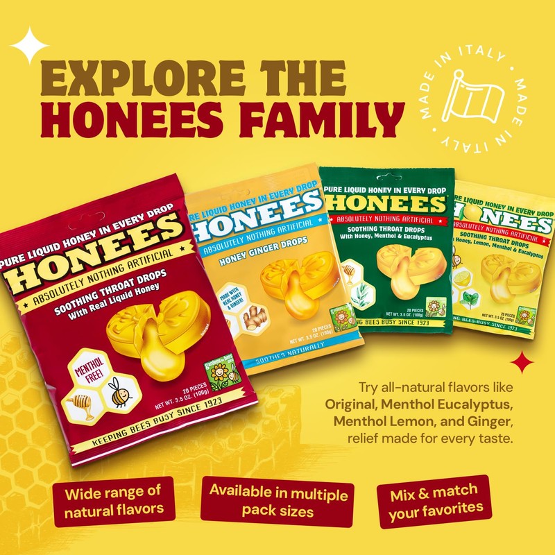 Honees Honey Filled Drops, Honey Cough Drops with Real Honey-Natural