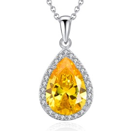 VONSSY Classic Oval Pendant Gemstone Necklace | Crystal Ruby Waterdrop Birthstone Teardrop Emerald Sapphire Necklace | 18K Platinum Plated Chain