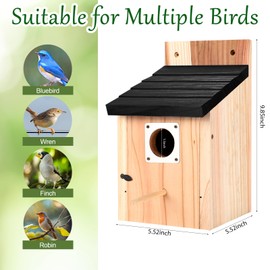 4-Pack Black Wooden Bird Houses for Outdoors with Predator Guard, Bluebird Houses for Outside – Ideal for Bluebirds & Other Backyard Birds, Black