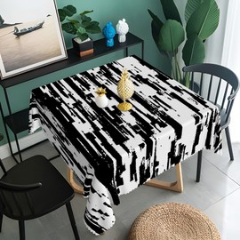 Baocicco Black and White Striped Fabric Waterproof Square Tablecloth Vintage Texture Grain Square Table Cloth Dust-Proof Square Table Cover Protector for Restaurant Picnic Camping BBQ 60x60 Inch