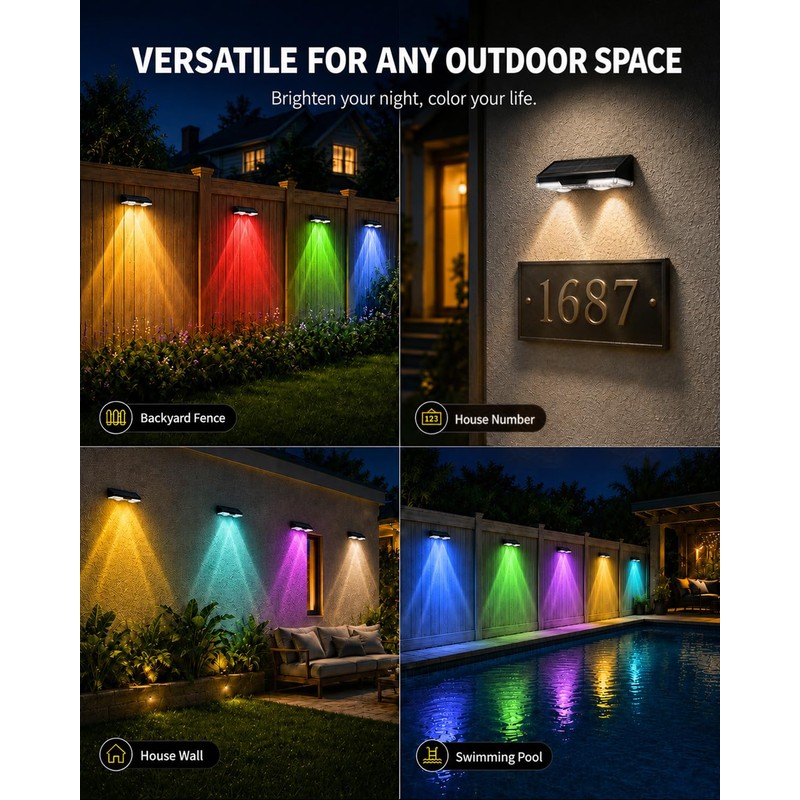 KAJICOO Solar Fence Lights Outdoor, 8 Pack Warm White &