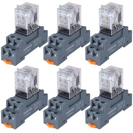 6PCS Electromagnetic Power Relay, 8-Pin 10 AMP 24V DC Relay Coil with Socket Base, LED Indicator, DPDT 2NO 2NC - MY2NJ [Applicable for DIN Rail System]