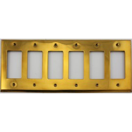 Unlacquered Polished Brass 6 Gang GFI Rocker Opening Switch Plate