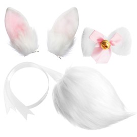 XEPST Bunny Costume Women's Rabbit Costume with Rabbit Ears and Tail Set Bow Tie White Rabbit Costume for Children Adults Party Carnival Easter, White