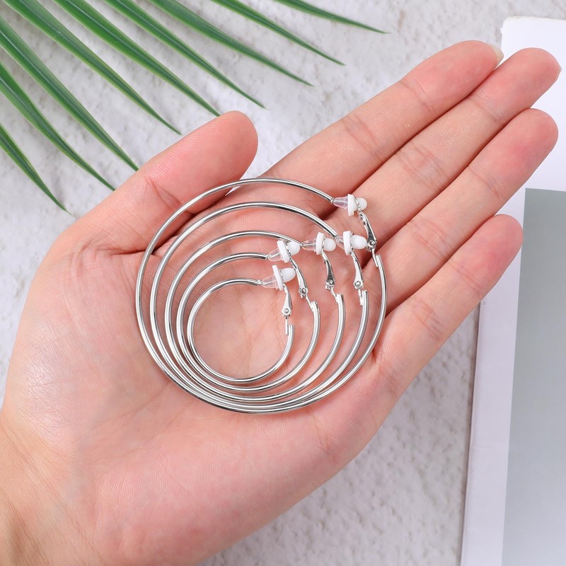 5 Pairs Stainless Steel Clip on Earrings Hoop 5 Sizes