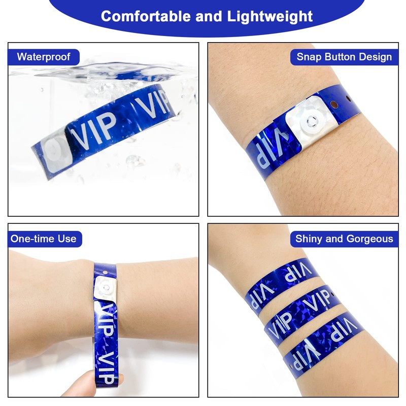 Ouchan Holographic VIP Plastic Wristbands Blue - 100 Pack Vinyl