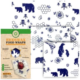 PURE & SUSTAINABLE COMPANY Beeswax Wraps - Food Storage -Pack of 3– Sustainable – Reusable - Certified Organic Cotton Size S,M,L