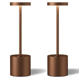 TBBGA 2 Pack Cordless Table Lamps, 5000mAh Rechargeable Battery Powered Lamp, Portable Metal 3-Level Dimmable Desk Lamp,LED Table Light for Outdoor/Patio/Restaurant/Bedroom/Home. (Brown)