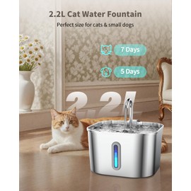 Cat Water Fountain Stainless Steel, 74oz/2.2L Cat Fountain with Quiet Pump, Automatic Pet Water Dispenser, Ideal for Multi-pet Homes, Fresh & Clean Water for Cats and Dogs