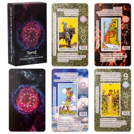 Tarot Cards with Meanings on Them, Learning Tarot Cards Set for Beginner, Deck Fortune Telling Game, Keywords, Chakra, Planet, Zodiac, Element, Yes or No, Affirmations