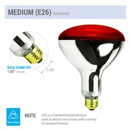 250R40/1 250-Watt, Incandescent R40 Reflector, Head Lamp, Heat Flood Lamp Light Bulb, E26 Standard Medium Screw Base, 120V, 6,000 Hour Rated (Red)