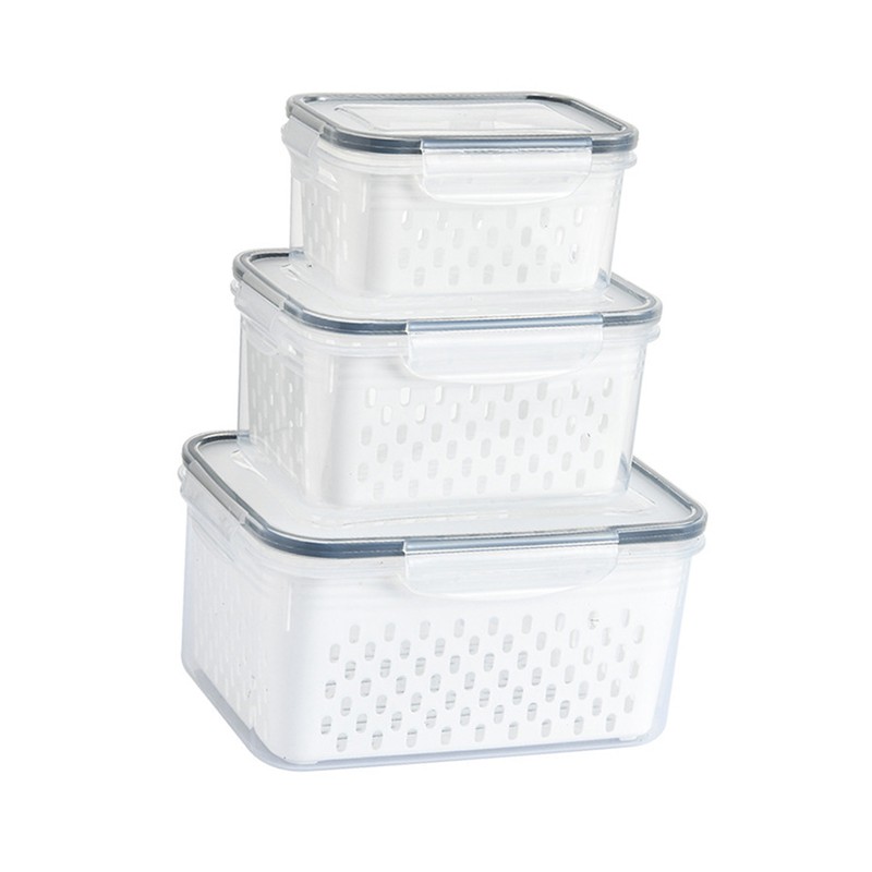 3pcs Drain Storage Basket Box Transparent Leakproof Food Storage Containers