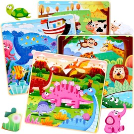 Wooden Puzzles for Kids Ages 2-4 Jigsaw Puzzles for Toddlers 3-5 - Animals Dinosaurs Ocean Farm Learning Travel Games and Travel Toys for 4-8 Year olds Boys and Girls
