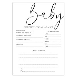 Baby Shower Games - Pack of 15 Baby Prediction/Advice Cards- White Minimal Elegant Design-Unisex-A5 Size (BSOBP15)