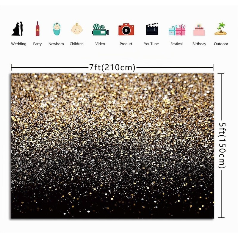 RUINI Black Gold Glitter Sequin Spot Backdrops (Not Glitter) Starry