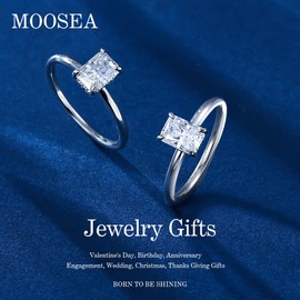 MOOSEA Moissanite Engagement Rings for Women, 1ct D Color VVS1 Clarity Radiant Lab Created Moissanite Wedding Rings 14K White Gold Vermeil Moissanite Promise Rings for Her Gifts Anniversary Rings