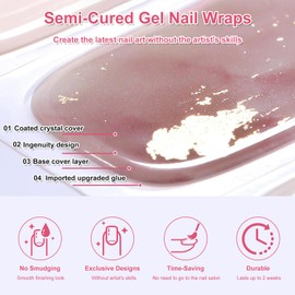 Ceboic 20Pcs Gel Nagellack Aufkleber | Nagelfolien Selbstklebend | Reine Farbe Halbgehärtete UV Gel Strips | Langanhaltend Gel Nagellackstreifen | Französisch Lila Gellack Wraps für Frauen Mädchen