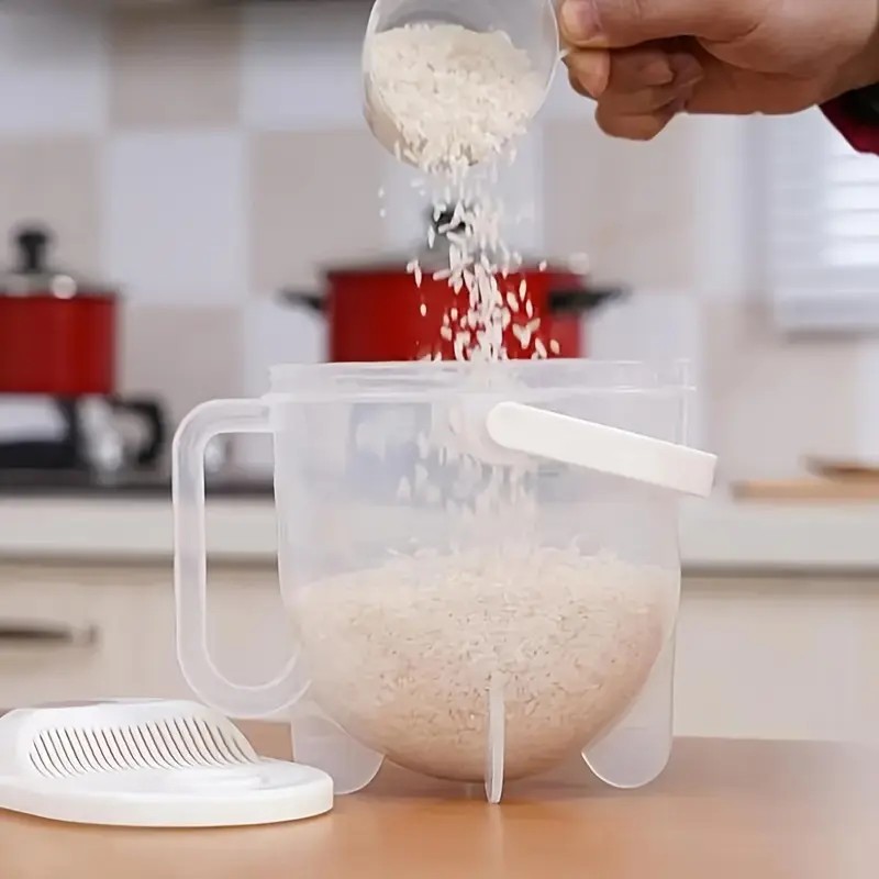Automatic Rice Washing Strainer with Lid, Hands-Free Kitchen Colander for