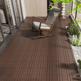 WONSHREE Plastic Interlocking Deck Tiles 12"x12" Waterproof Outdoor Patio Flooring PP Pavers Floor Tile for Garden Balcony Poolside Backyard All Weather Use, H Pattern, Pack of 44, Red Brown