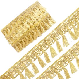 TTQiAnJ 6 Yards Golden Fringe Trim, 5.4 cm Wide Tassels Sewing Edge Trim, Polyester Fibre Fringe Lace Ribbon for Sewing, Edge Trim, Curtain, Clothing, Home Decor