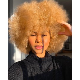 ISAMY 70's Afro Wigs for Black Women Short Curly Afro Kinky Wig Bouncy Huge Fluffy Puff Wigs Premium Synthetic for Cosplay and Daily (Blonde)