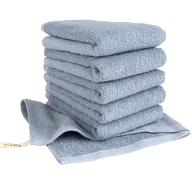 Hiorie Hand Towel, Large, Towel Handkerchief, Made in Japan, Hotel Style Towel, Set of 6 [Hook Loop] Blue Gray Solid Color Instant Water Absorption Set, Hot Towel, Dish Towel, 100% Cotton, Nursery