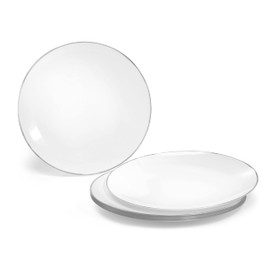 " OCCASIONS " 320pcs set (40 Guests)-Wedding Party Disposable Plastic Plate Set -40 x 10.25'' + 40 x 7.5'' + Silverware + Cups + Napkins (Bali in White & Silver)