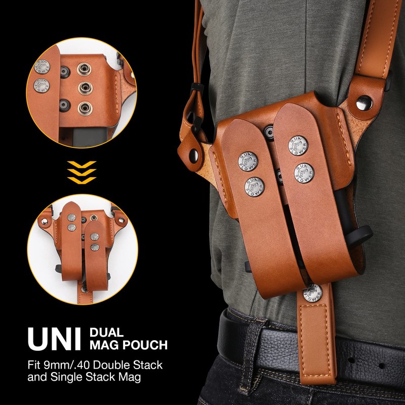 GUN & FLOWER Brown Leather Shoulder Holster Fits Glock 17/19,