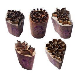 Royal Kraft Flower Brass Wooden Stamp (Set of 5) - DIY Clay Ceramic Blocks BHtag0002