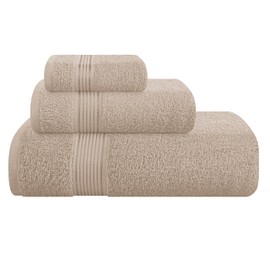 Belizzi Home Ultra Soft 3 Pack Cotton Towel Set, Contains a Bath Towel 28x55 inch, a Hand Towel 16x24 inch & a Wash Coth 12x12 inch, Ideal Everyday use, Compact & Lightweight - Tan